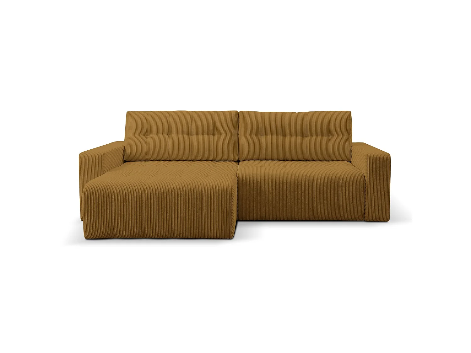 Ecksofa mit Schlaffunktion & Bettkasten – Cord – Universal – Senfgelb – MAILLO