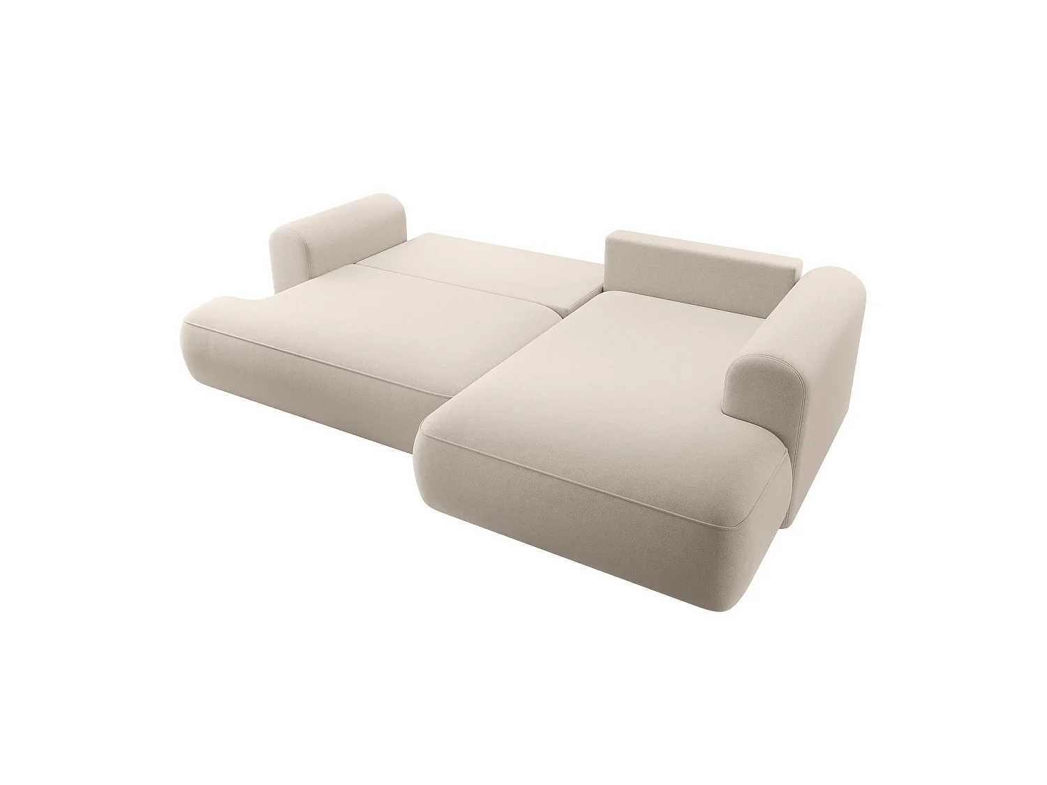 Canapé d’angle avec fonction couchage – angle droit – Beige clair – Velours – OVO