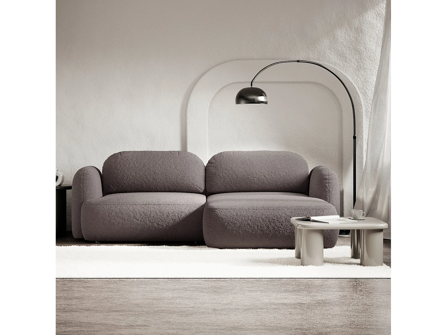 Canapé d'angle convertible – Angle à droite – boucle gris-brun – TVOYA