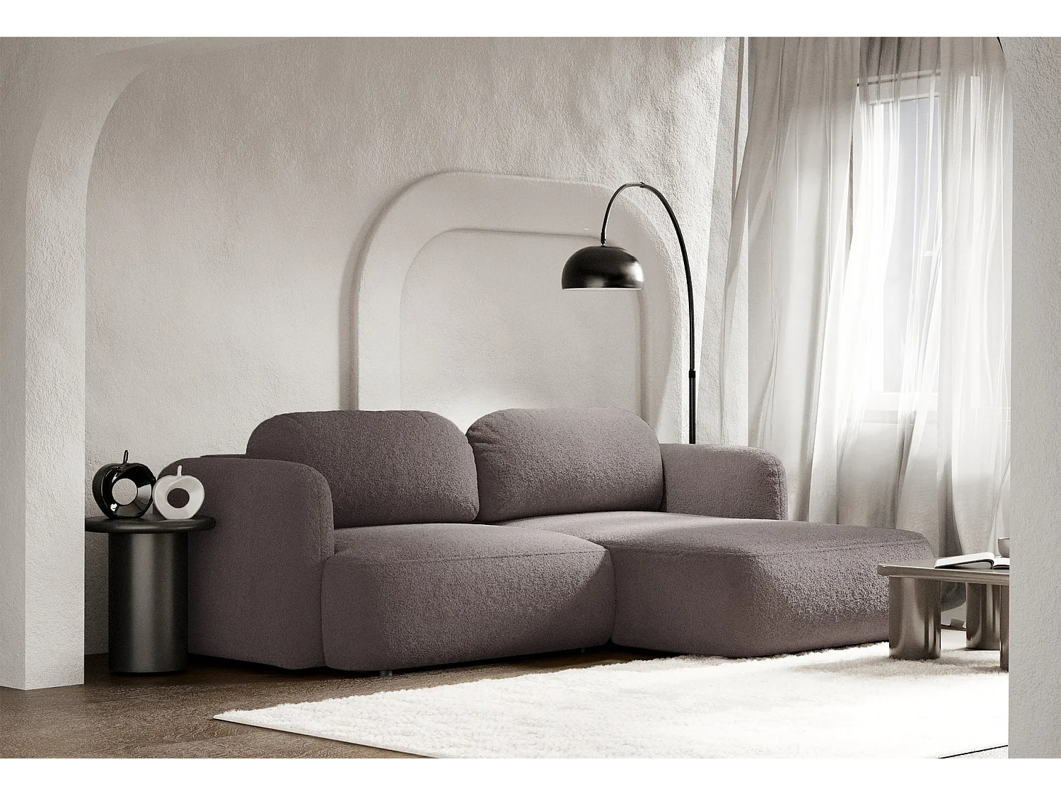 Canapé d'angle convertible – Angle à droite – boucle gris-brun – TVOYA