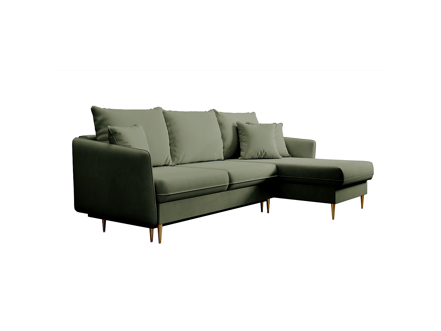 Canapé d'angle convertible – Velours déperlant – Universel – Pieds dorés – Vert sauge – VOLIO