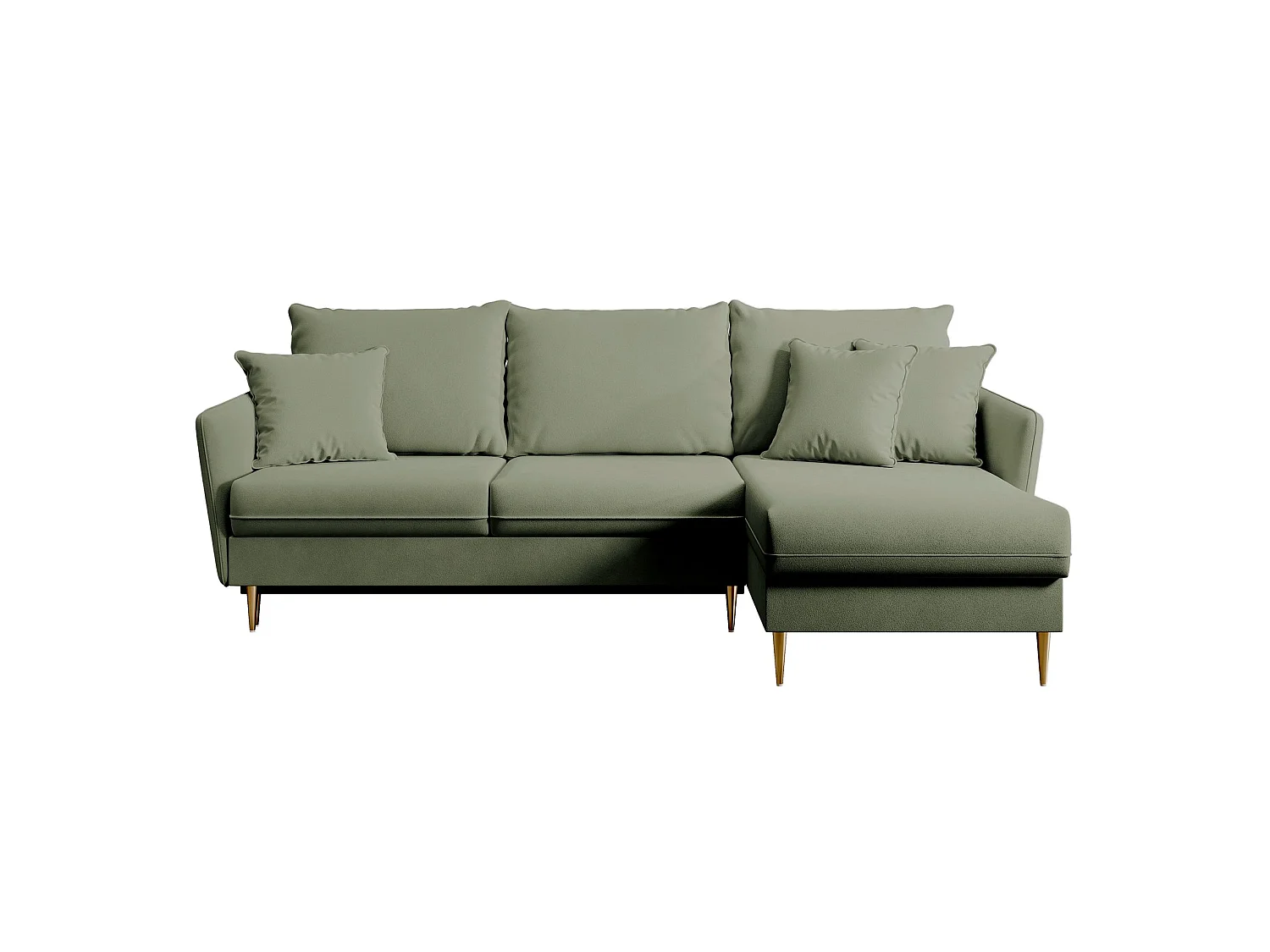 Canapé d'angle convertible – Velours déperlant – Universel – Pieds dorés – Vert sauge – VOLIO