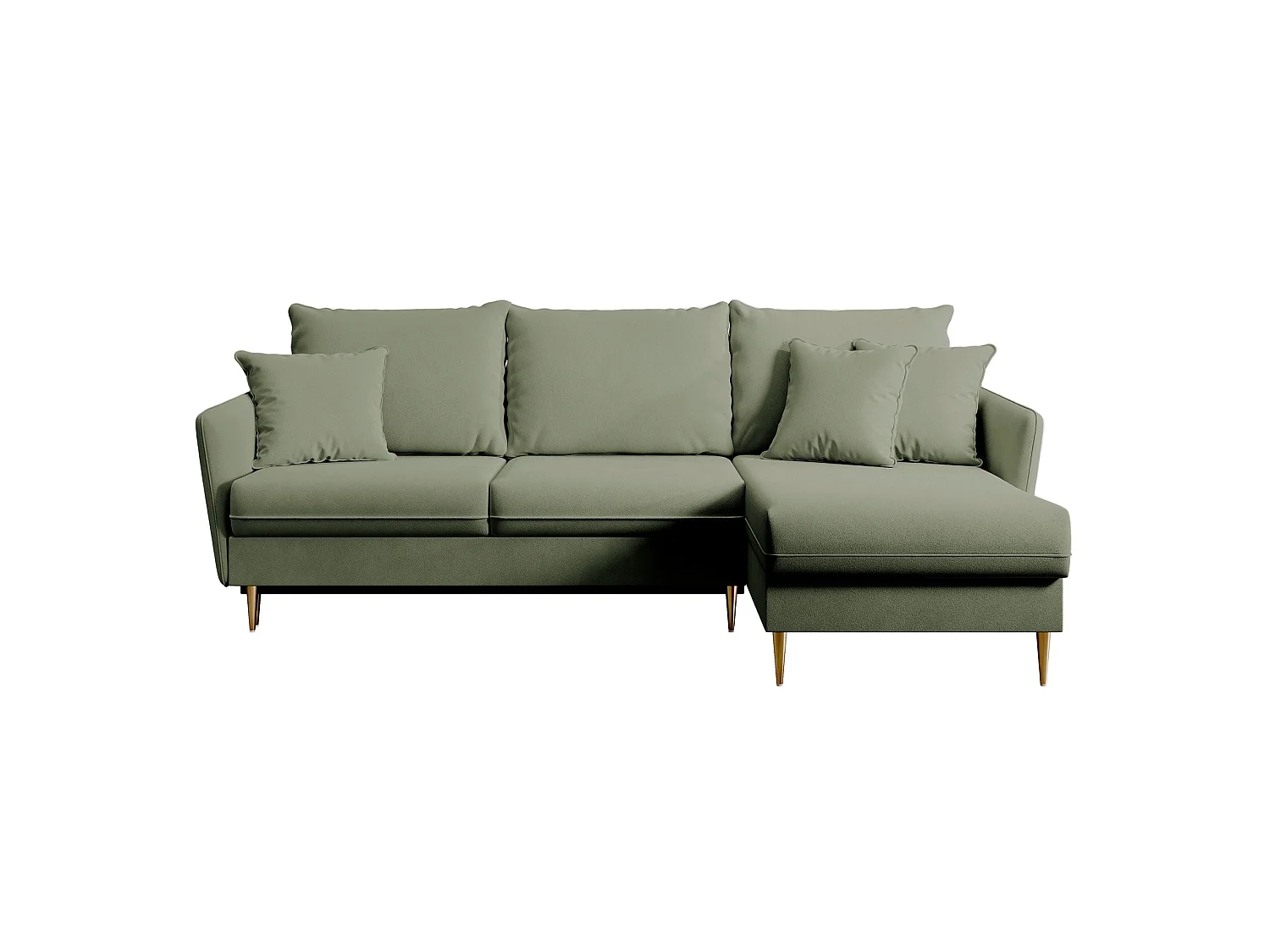 Canapé d'angle convertible – Velours déperlant – Universel – Pieds dorés – Vert sauge – VOLIO