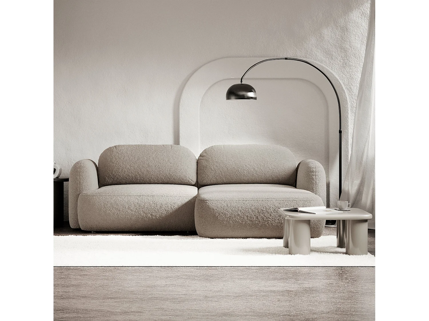 Canapé d'angle convertible – Angle à droite – boucle beige gris – TVOYA