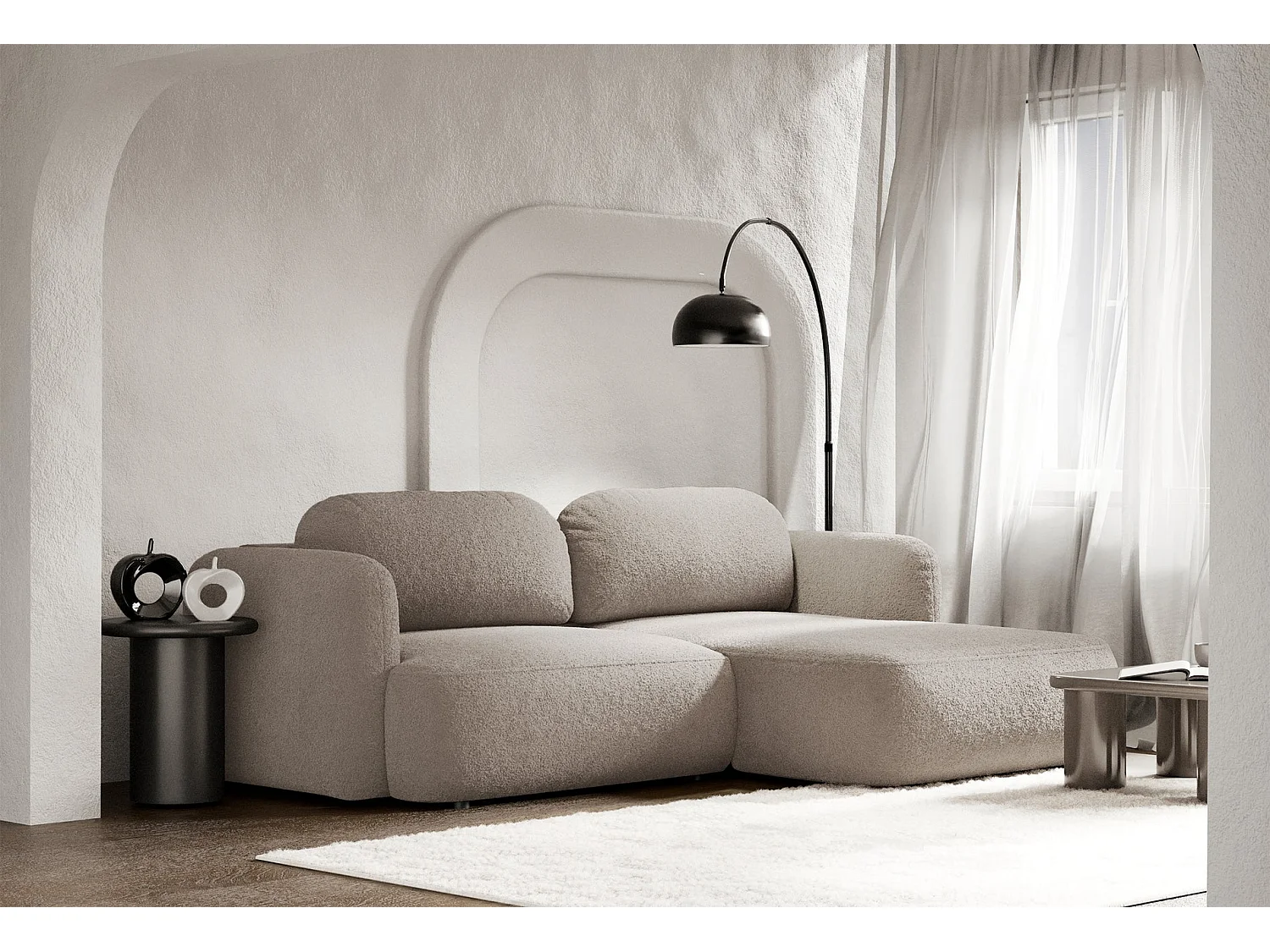 Canapé d'angle convertible – Angle à droite – boucle beige gris – TVOYA
