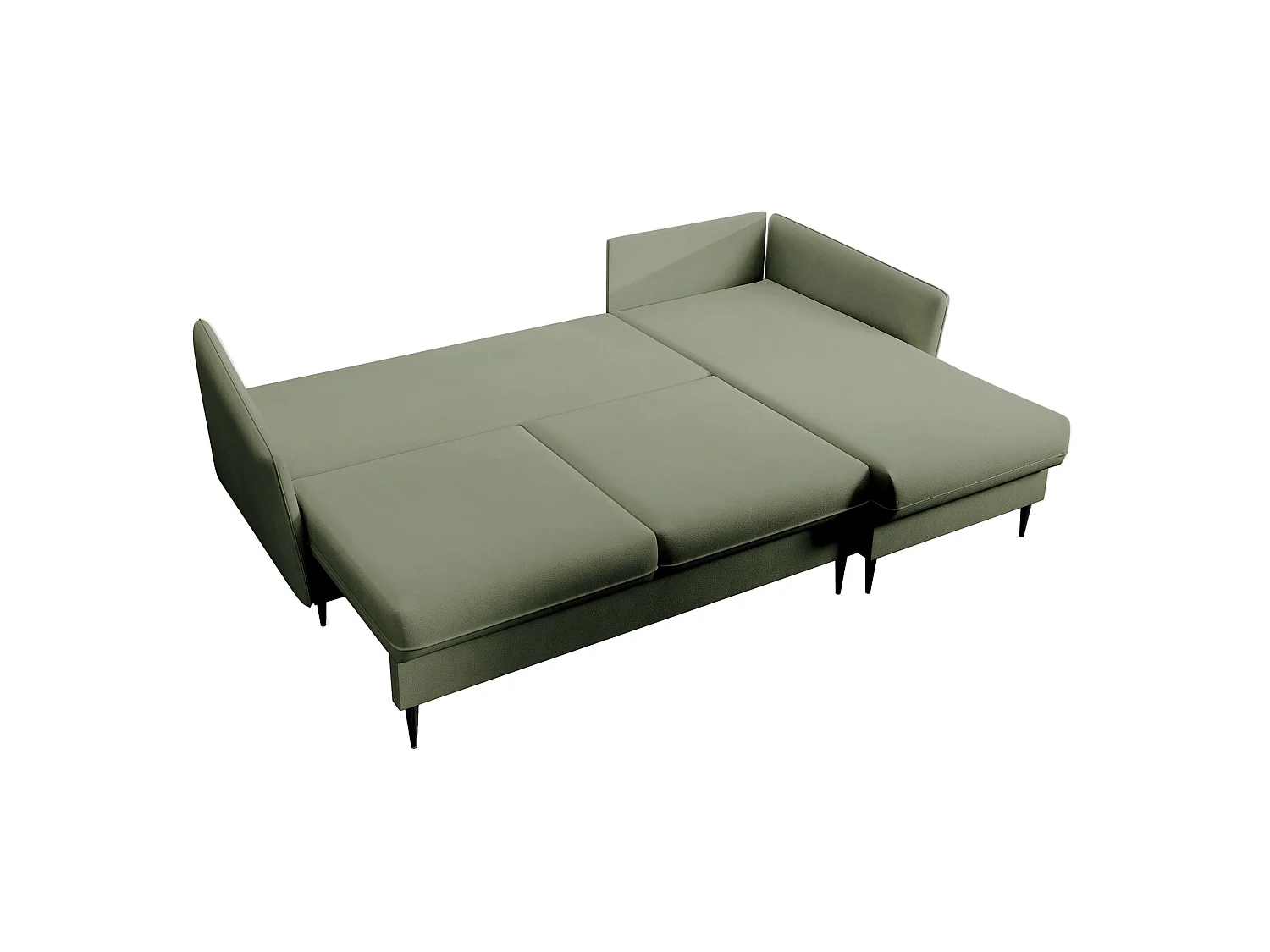 Canapé d'angle convertible – Velours déperlant – Universel – Pieds noirs – Vert sauge – VOLIO