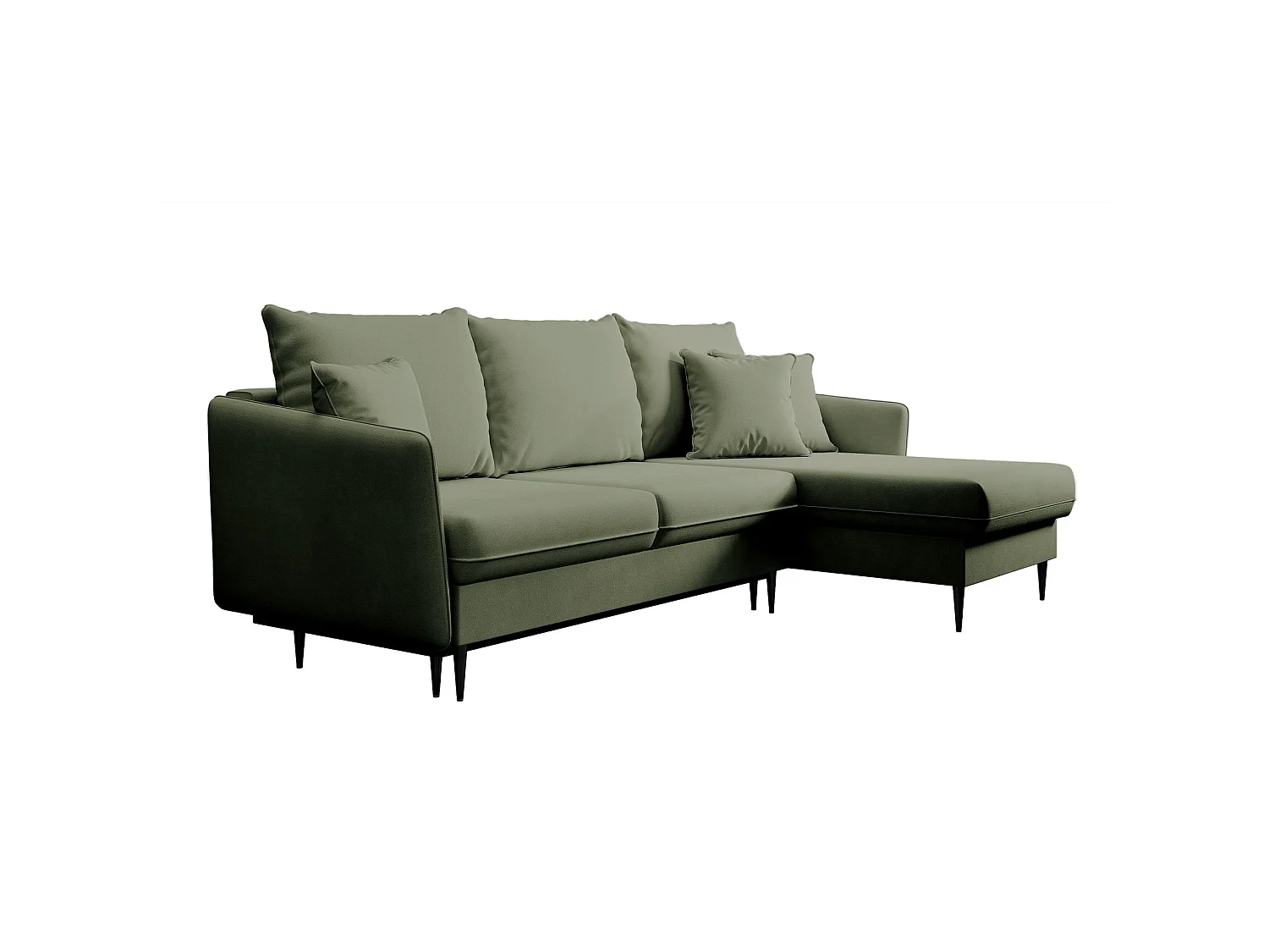 Canapé d'angle convertible – Velours déperlant – Universel – Pieds noirs – Vert sauge – VOLIO