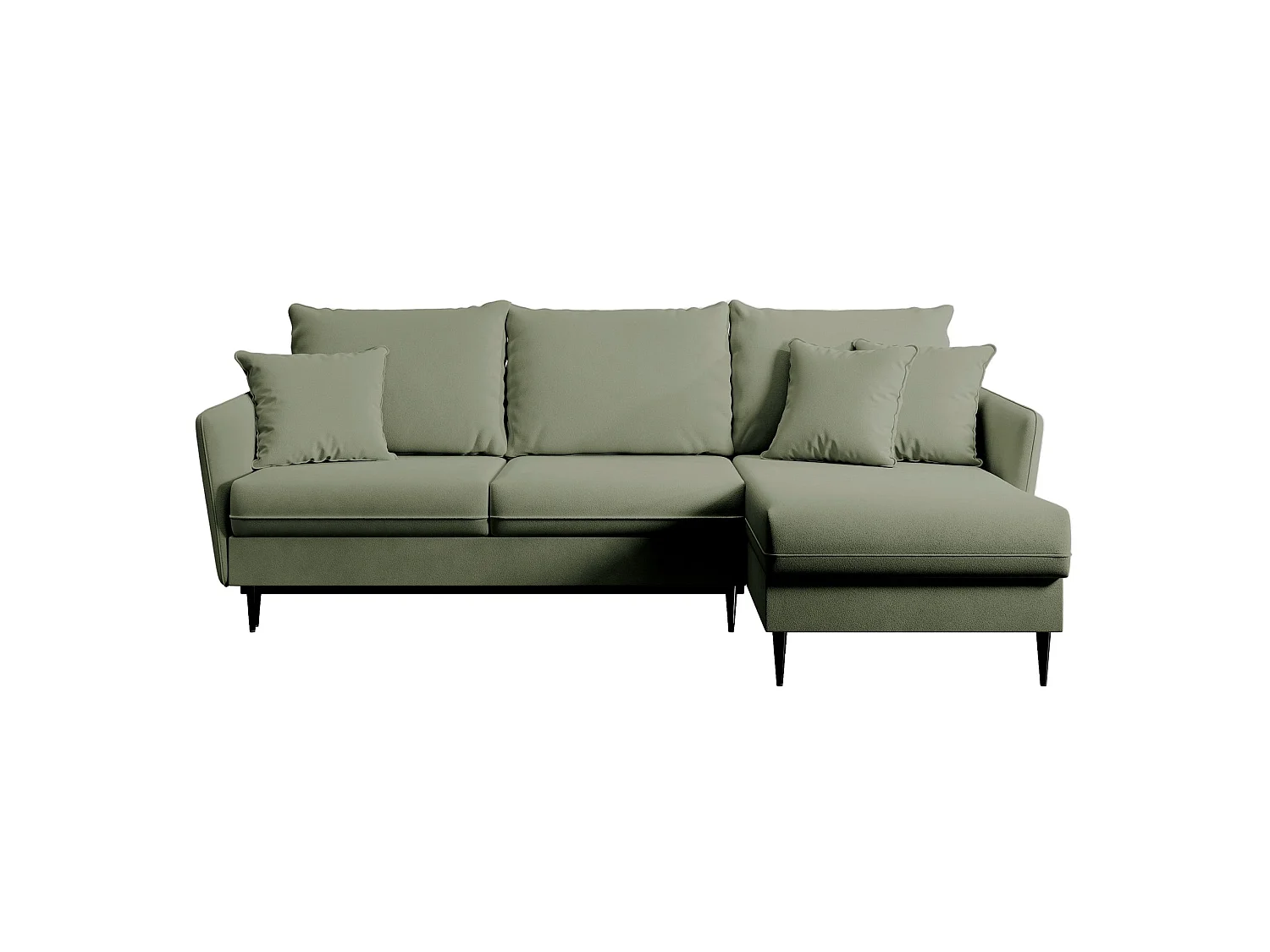 Canapé d'angle convertible – Velours déperlant – Universel – Pieds noirs – Vert sauge – VOLIO