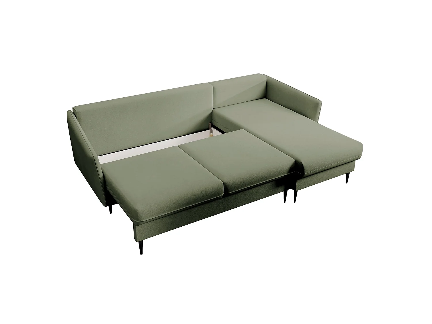 Canapé d'angle convertible – Velours déperlant – Universel – Pieds noirs – Vert sauge – VOLIO