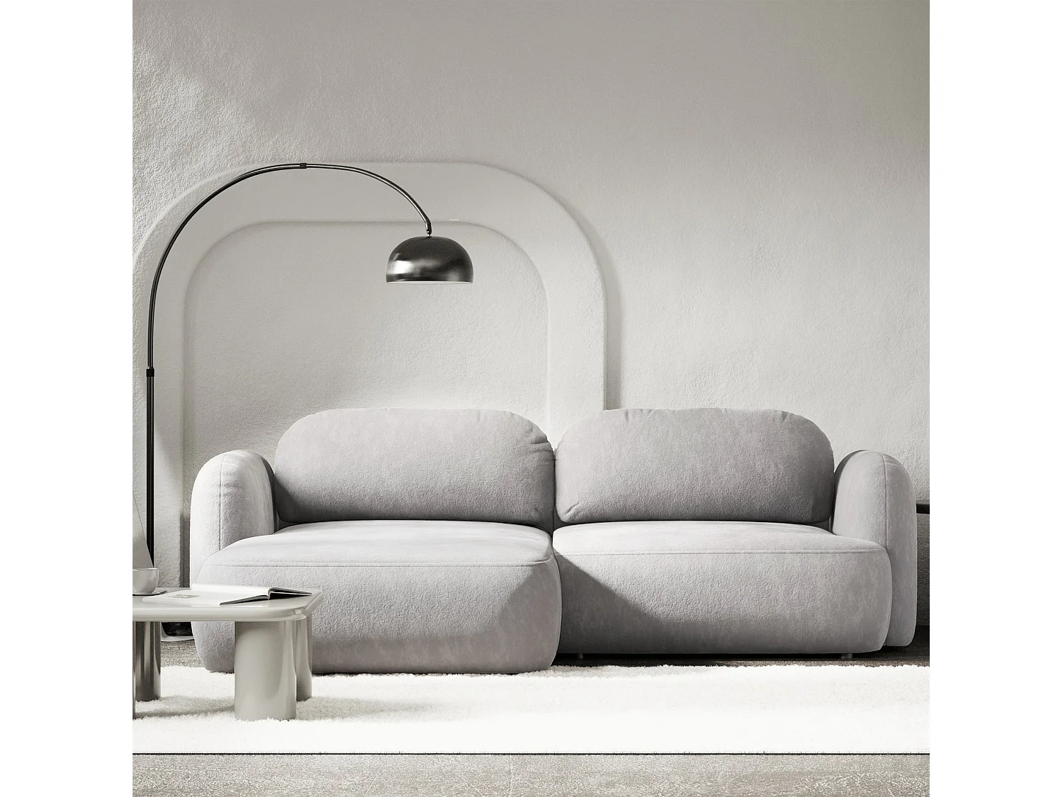 Canapé d'angle convertible – Angle à gauche – chenille gris clair – TVOYA