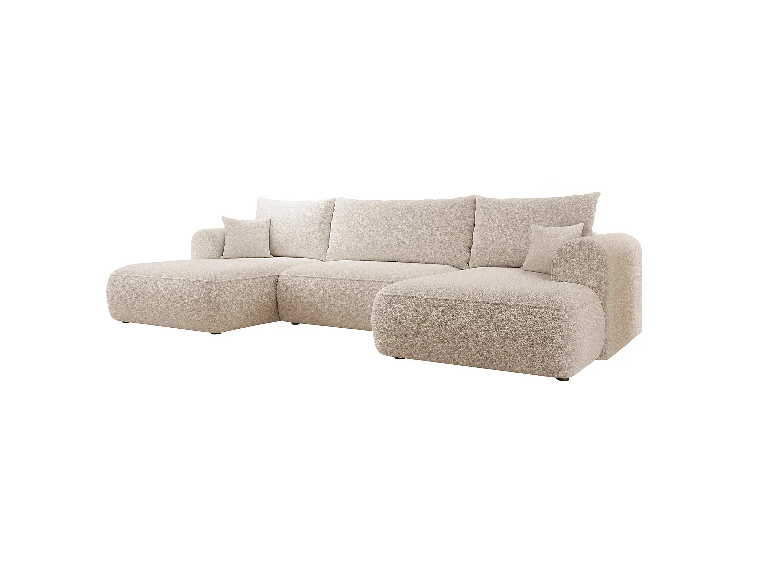 Canapé d’angle en U avec fonction couchage – universel – Beige – Bouclée – OVO