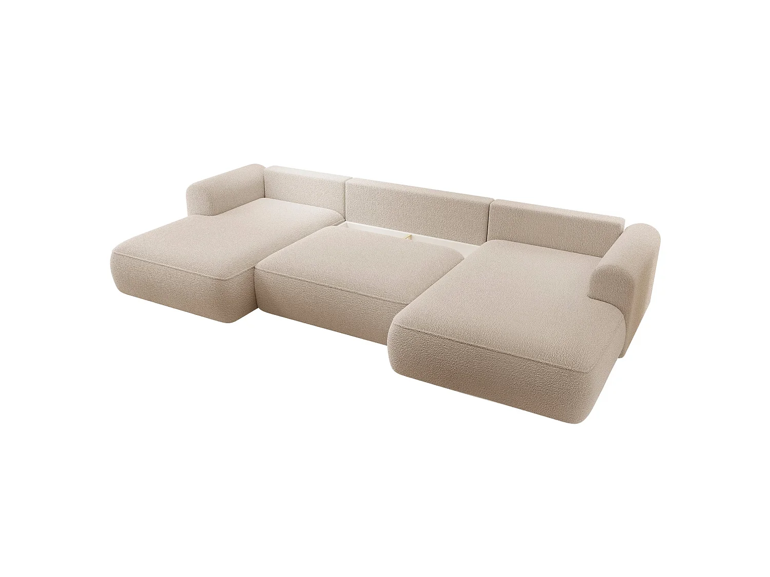 Canapé d’angle en U avec fonction couchage – universel – Beige – Bouclée – OVO