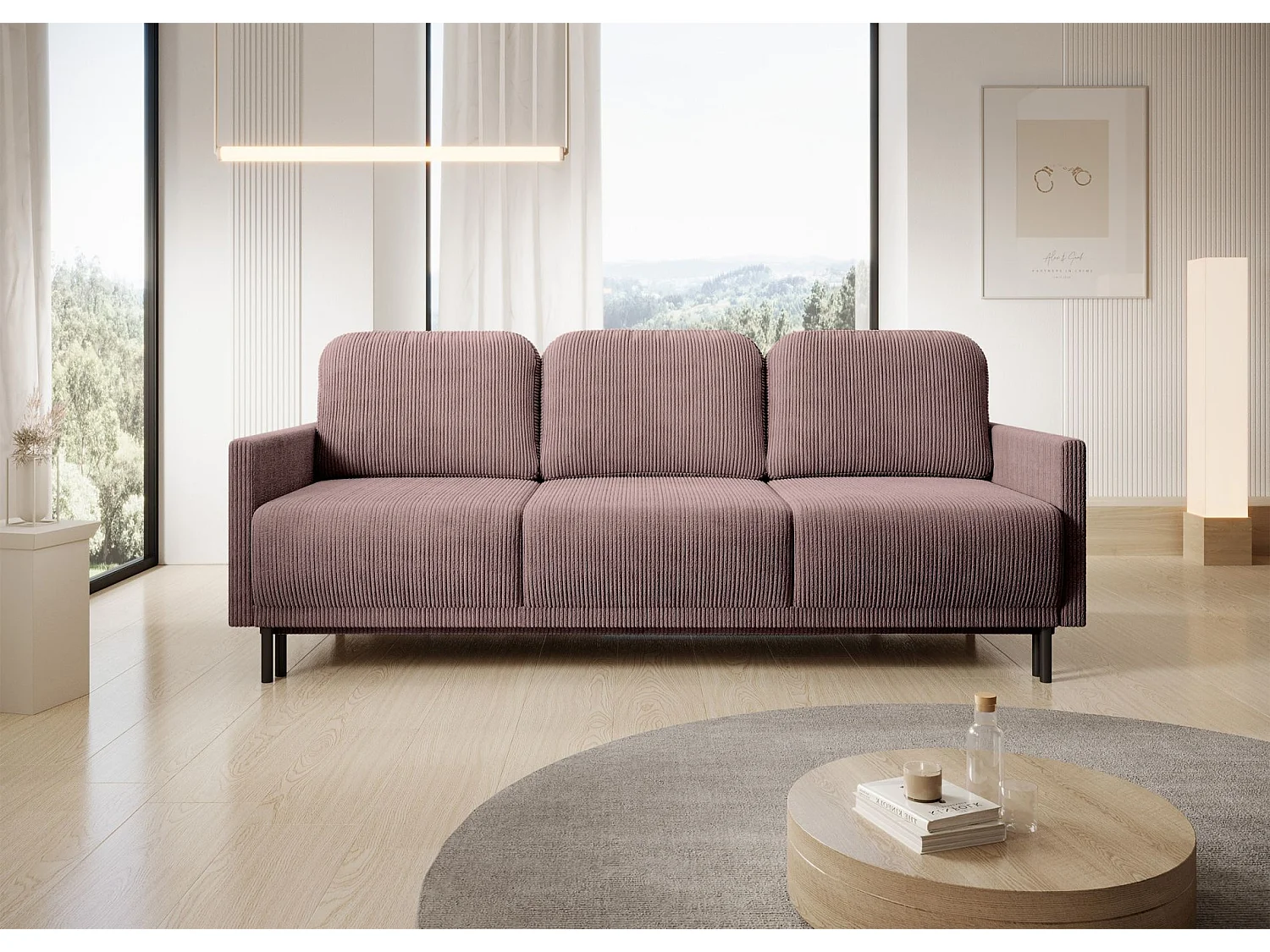 Canapé 3 places convertible avec coffre – Velours côtelé – Violet – HAMIEL