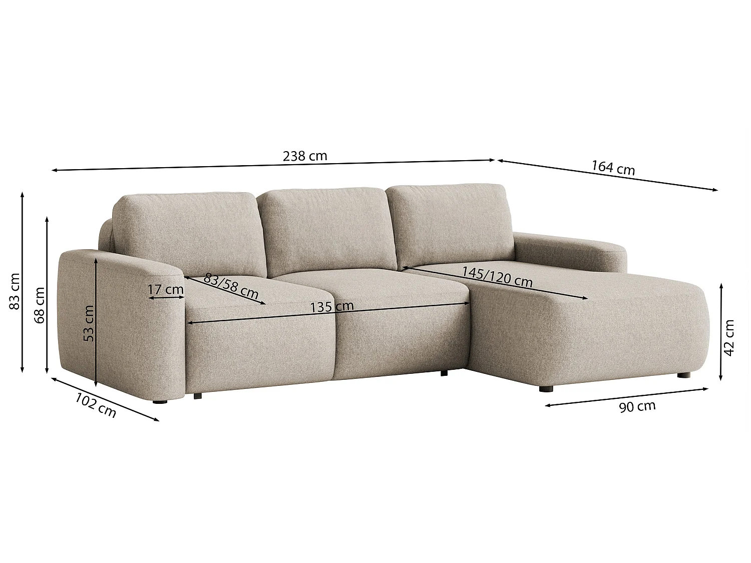 Slaapbank hoekbank – Hoek links – Chenille Beige – CARNOS MINI
