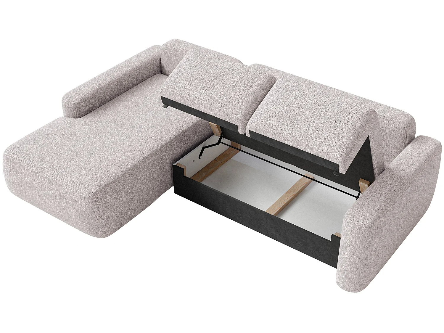 Slaapbank hoekbank – Hoek links – Chenille Beige – CARNOS MINI