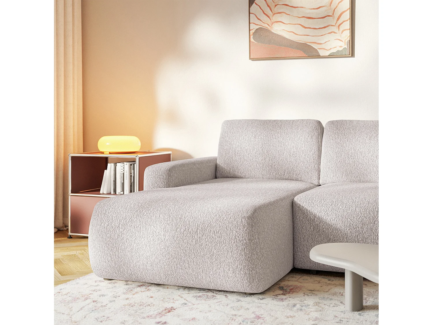 Slaapbank hoekbank – Hoek links – Chenille Beige – CARNOS MINI
