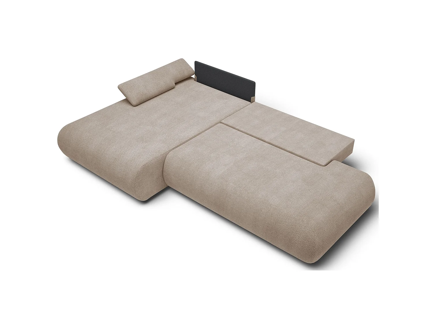 Canapé d'angle gauche convertible 4 places en tissu chenille beige ARMONE