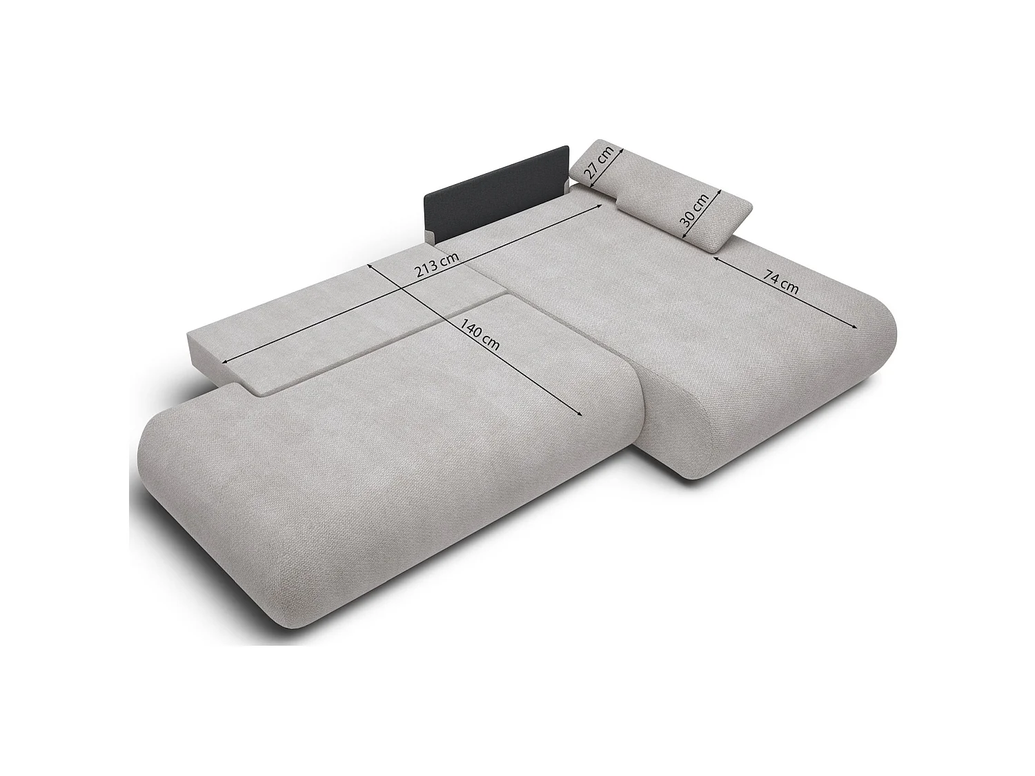 Canapé d'angle gauche convertible 4 places en tissu chenille beige ARMONE