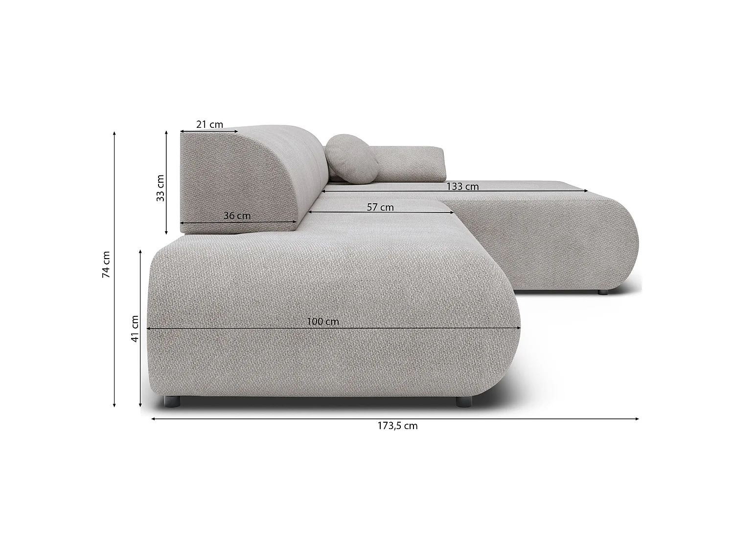 Canapé d'angle gauche convertible 4 places en tissu chenille beige ARMONE