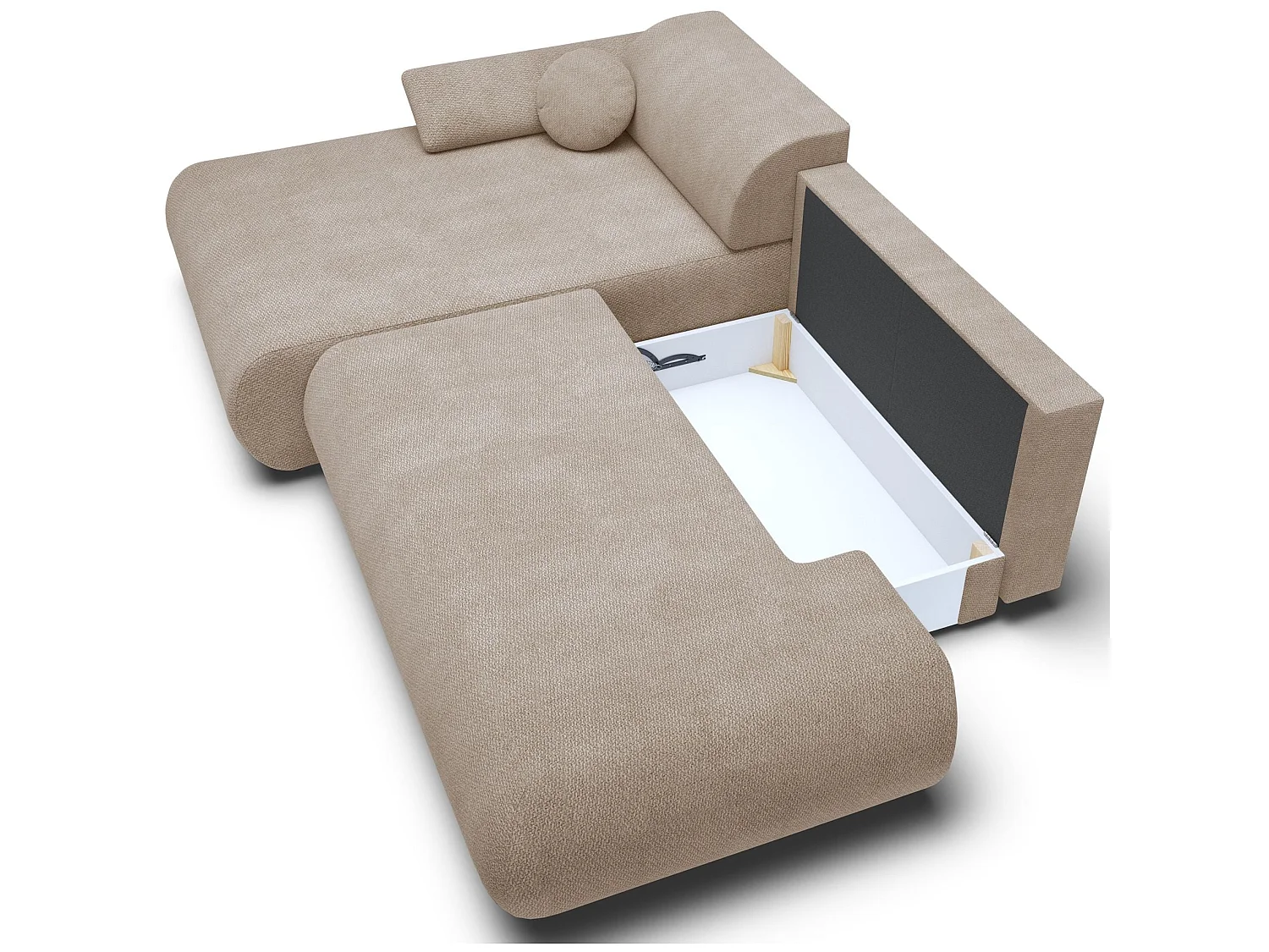 Canapé d'angle gauche convertible 4 places en tissu chenille beige ARMONE