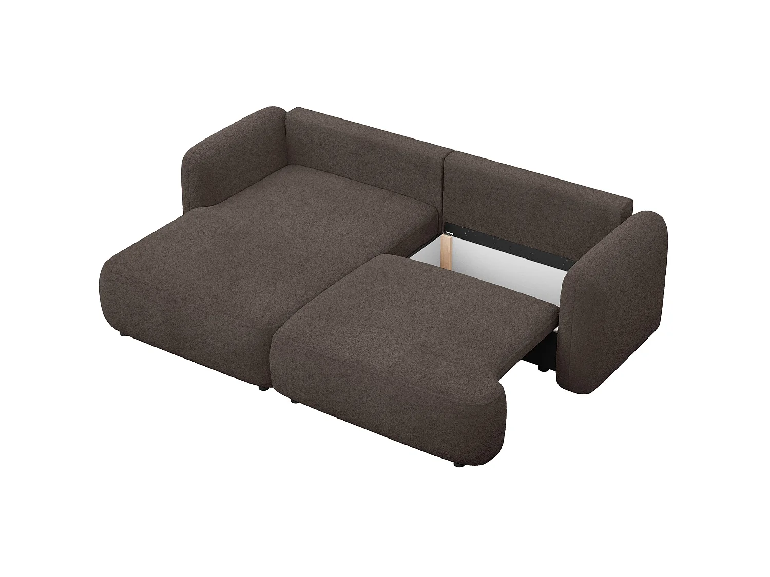 Ecksofa mit Schlaffunktion – Ottomane links – Bouclé Braun – TVOYA