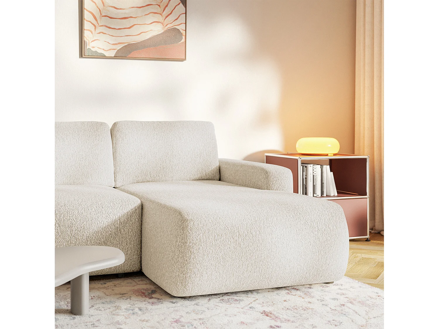 Canapé d'angle convertible – Angle à droite – Chenille Beige clair – CARNOS MINI