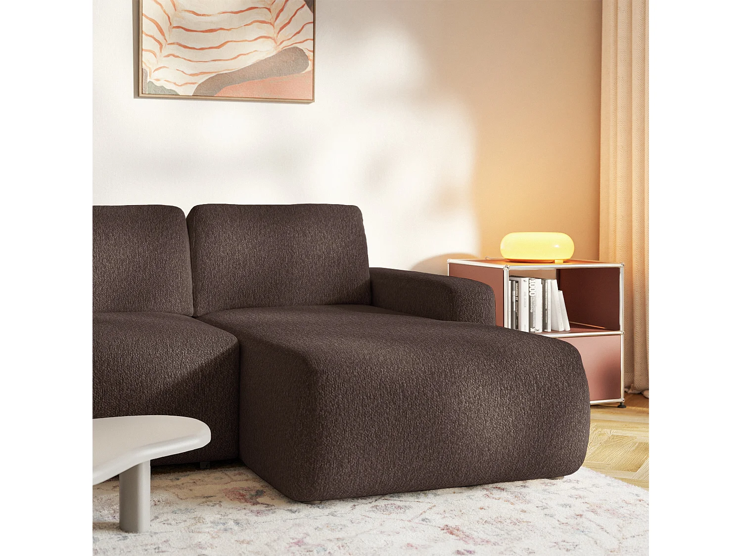 Slaapbank hoekbank – Hoek rechts – Chenille Bruin – CARNOS MINI