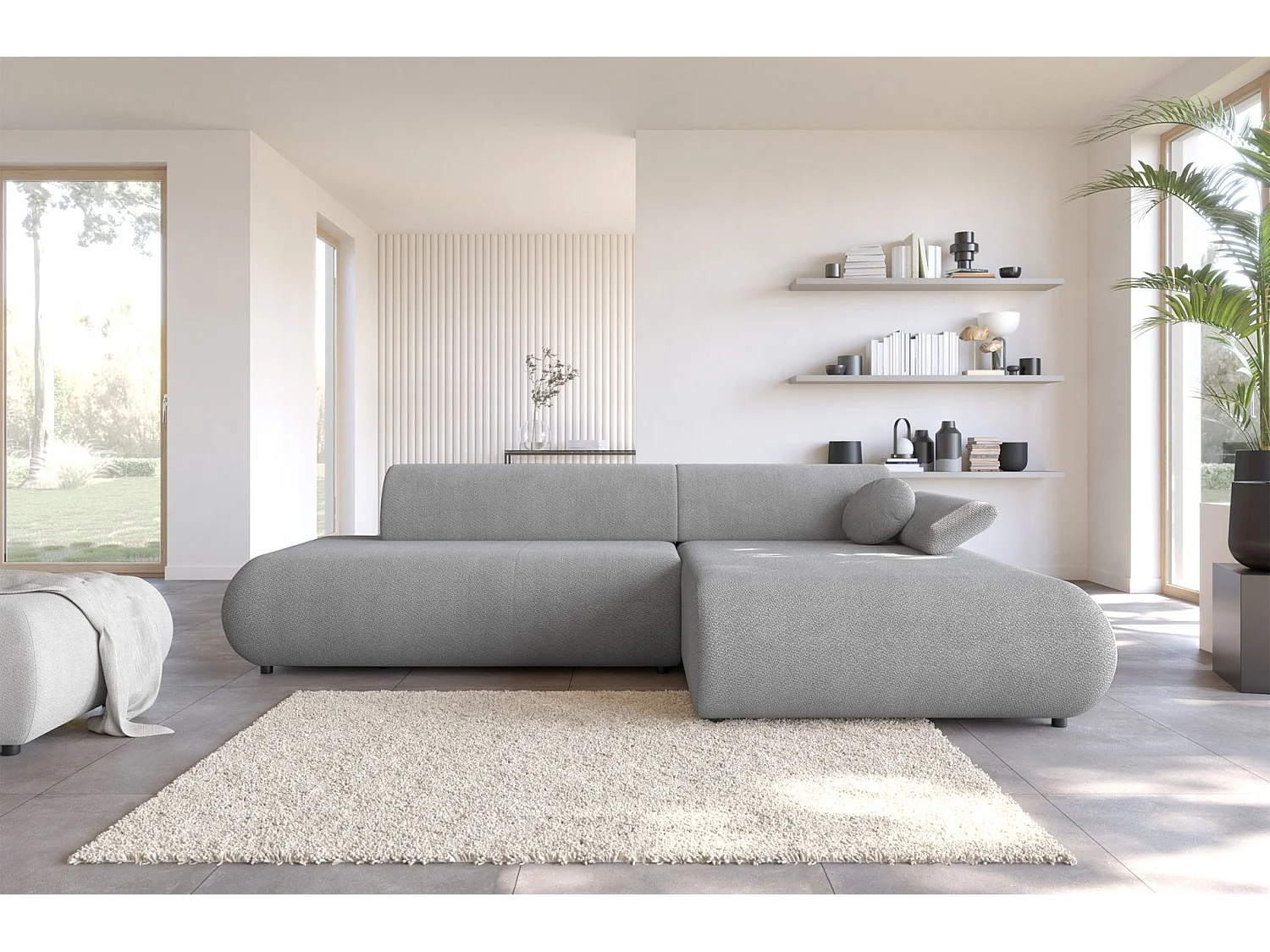 Canapé d'angle convertible – Chenille – angle à droite – Gris – ARMONE