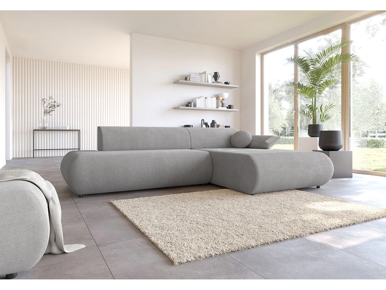 Canapé d'angle convertible – Chenille – angle à droite – Gris – ARMONE
