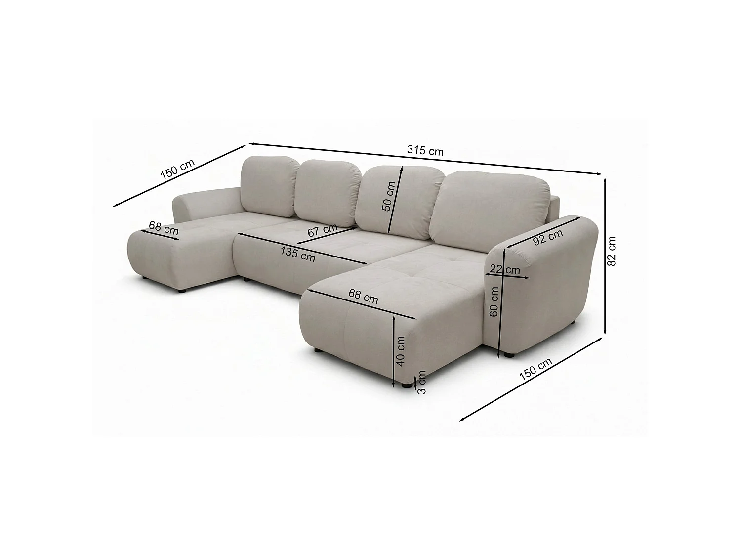 Canapé d'angle convertible – en forme de U – velours bleu marine- OLIDO