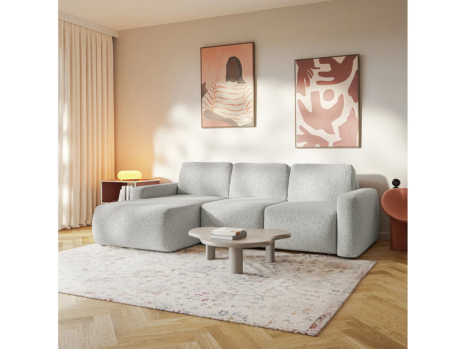 Canapé d'angle convertible – Angle à gauche – Chenille Gris clair – CARNOS MINI