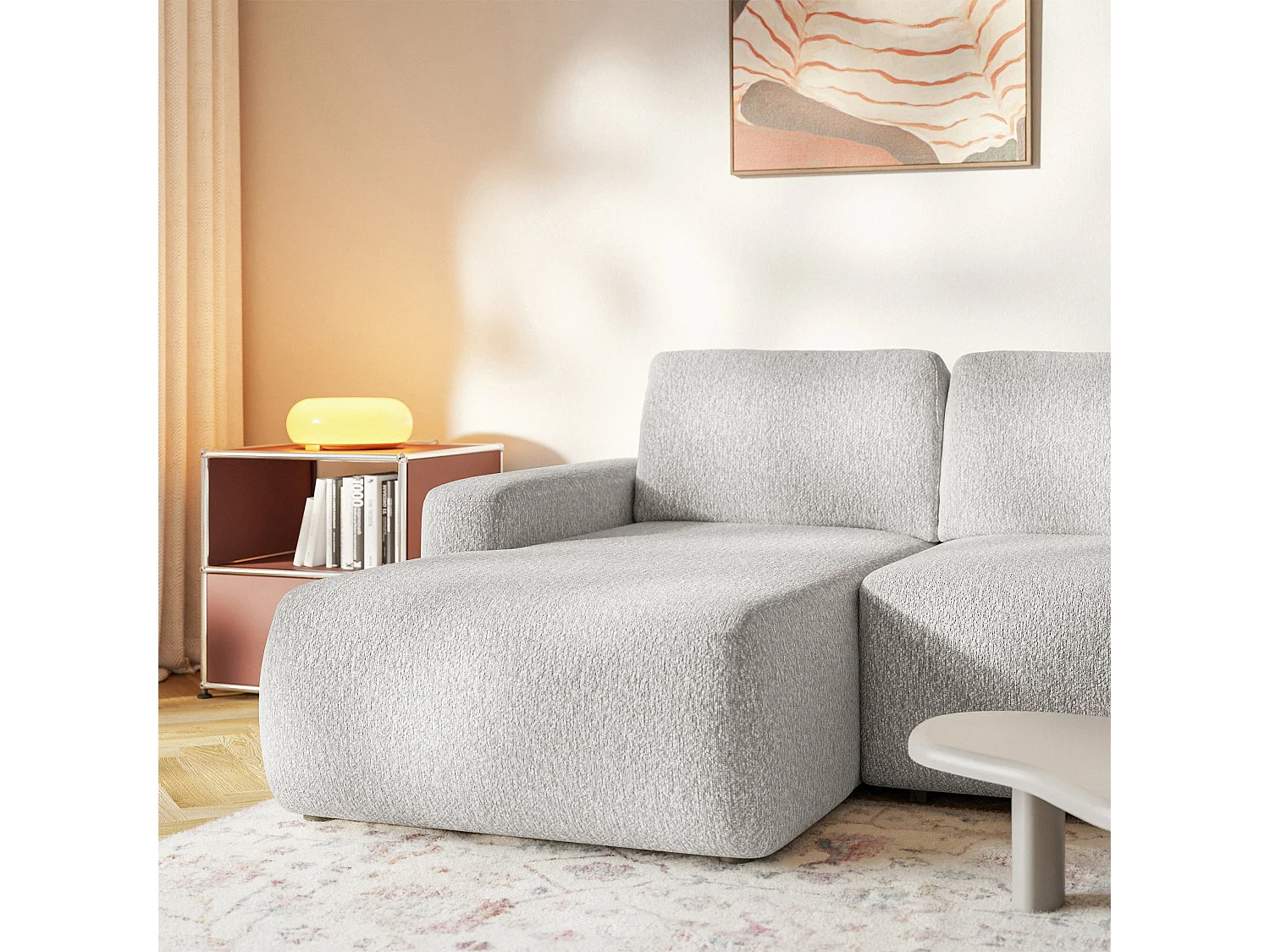 Canapé d'angle convertible – Angle à gauche – Chenille Gris clair – CARNOS MINI