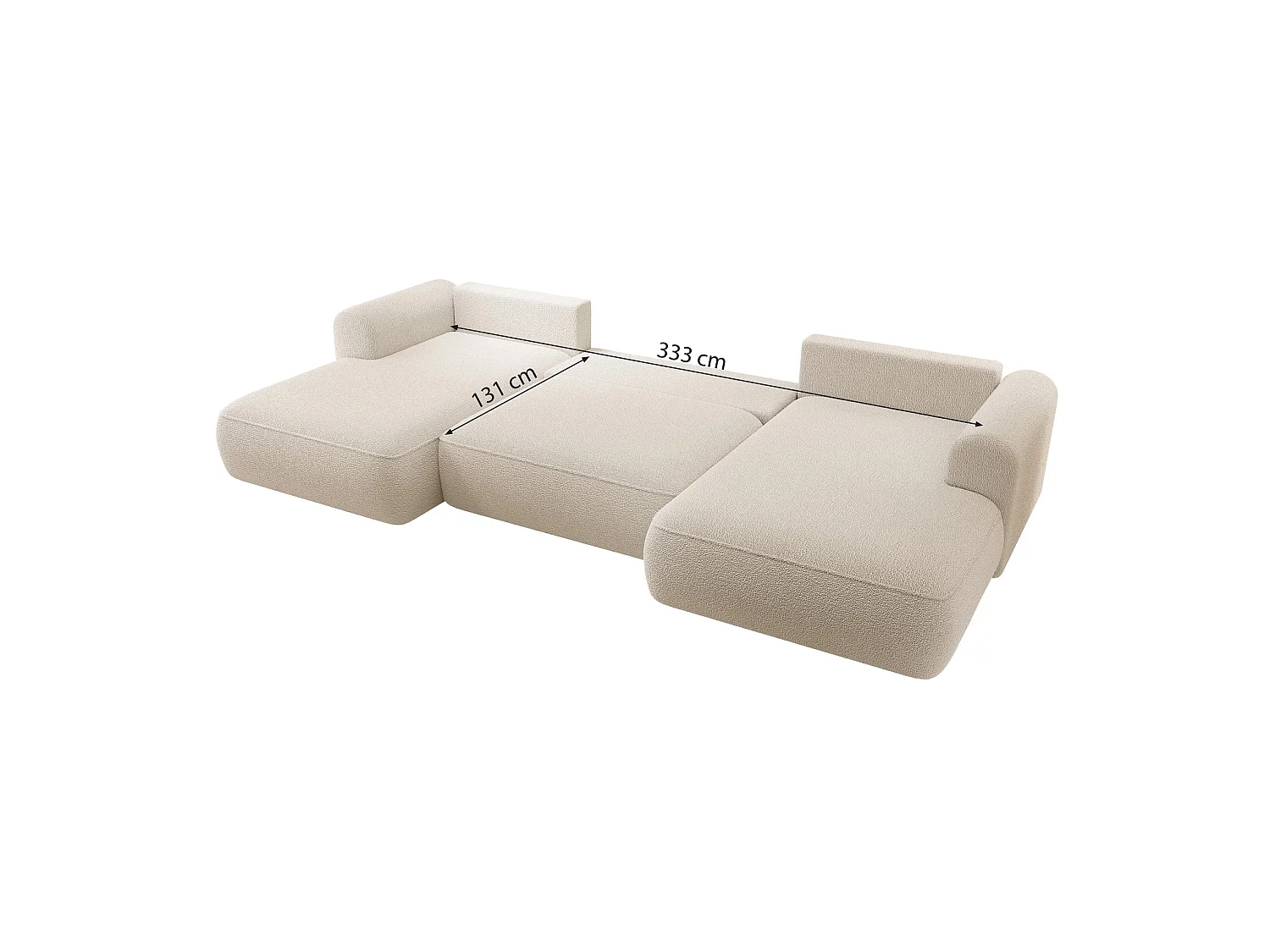 Canapé d’angle en U avec fonction couchage – universel – Crème – Bouclée – OVO