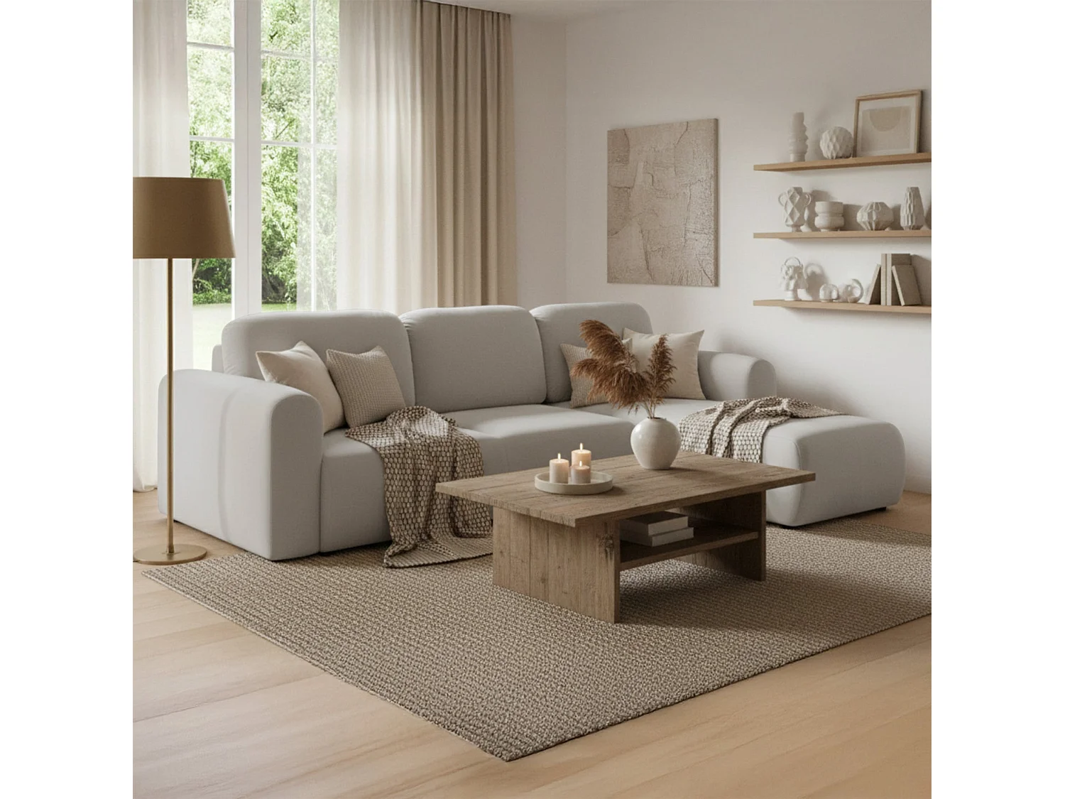 Canapé d'angle convertible – universel – velours grège - OLIDO
