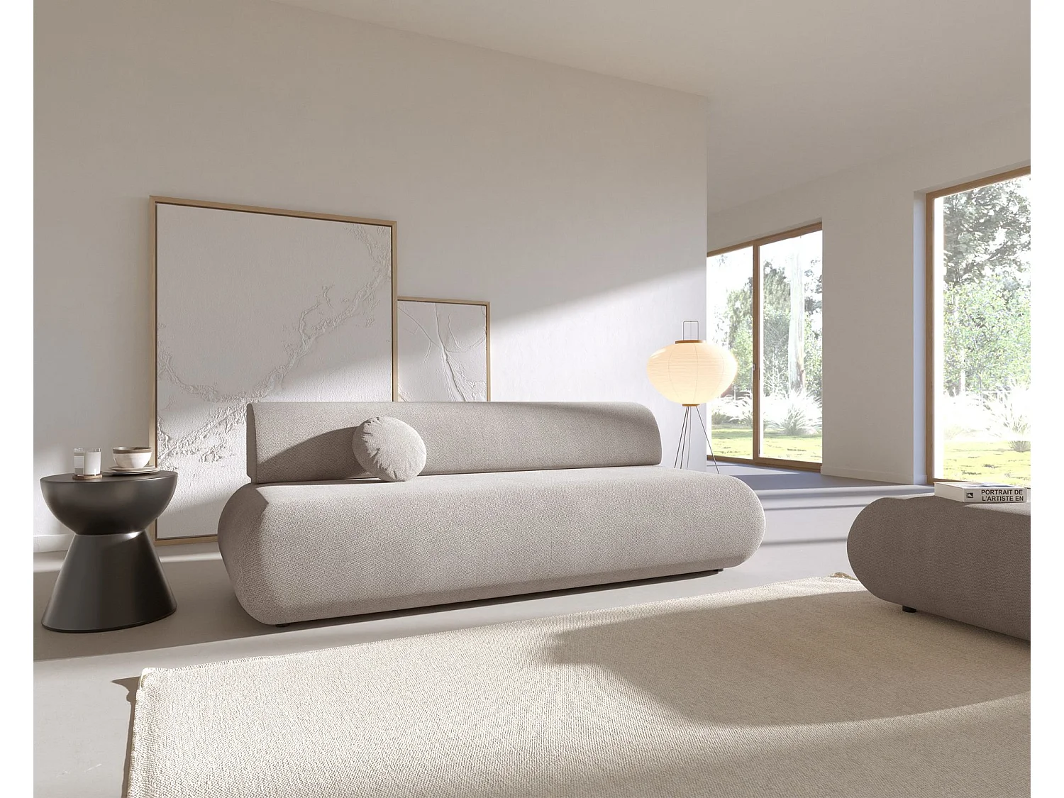 3-Sitzer Sofa mit Schlaffunktion – Chenille – Hellgrau – ARMONE