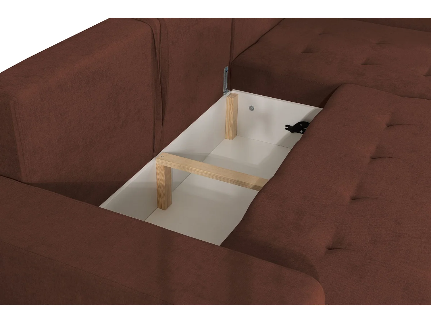 Ecksofa mit Schlaffunktion & Bettkasten – Chenille – Ottomane links – Kupfer – LARELLE