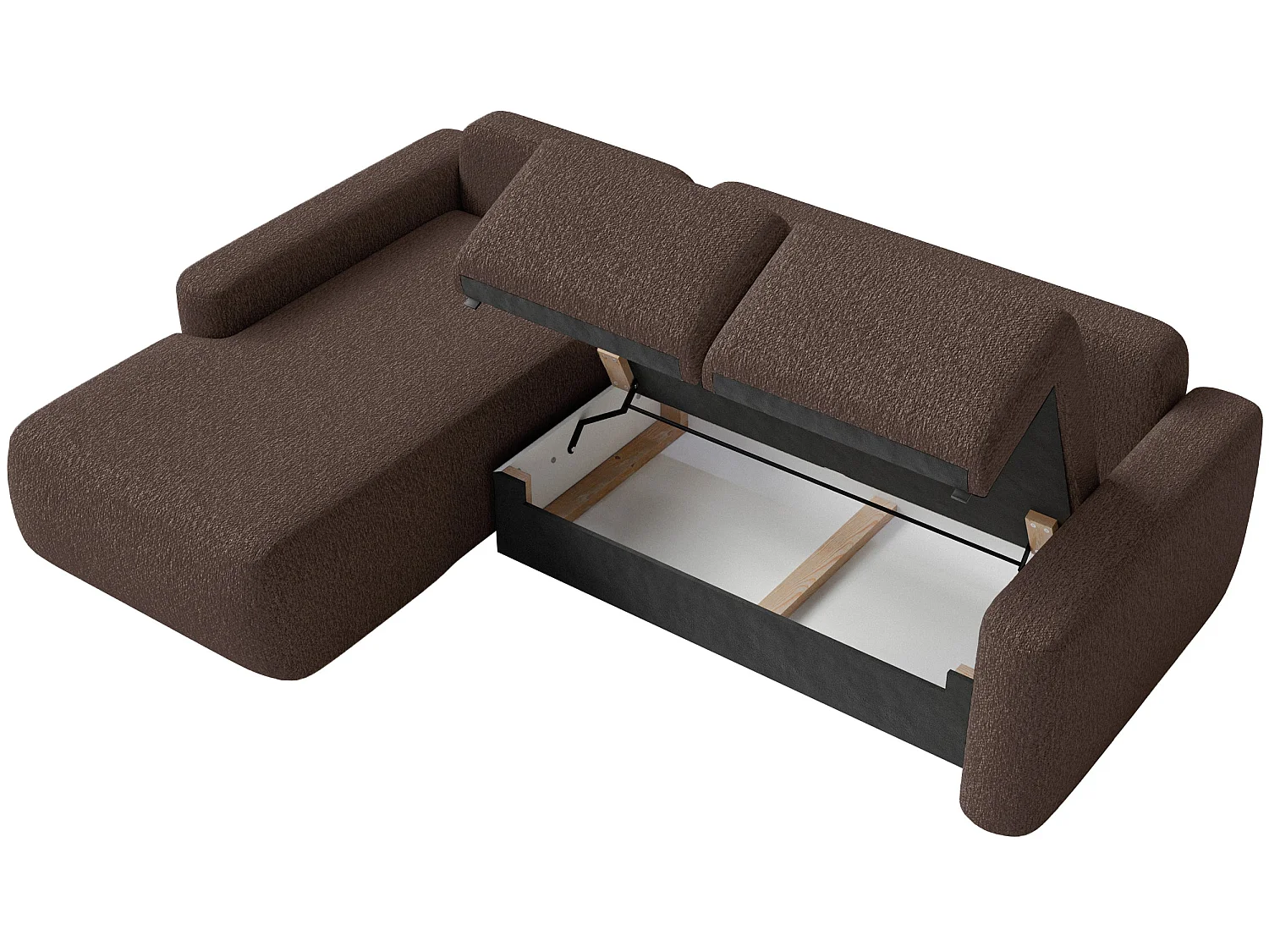 Slaapbank hoekbank – Hoek links – Chenille Bruin – CARNOS MINI