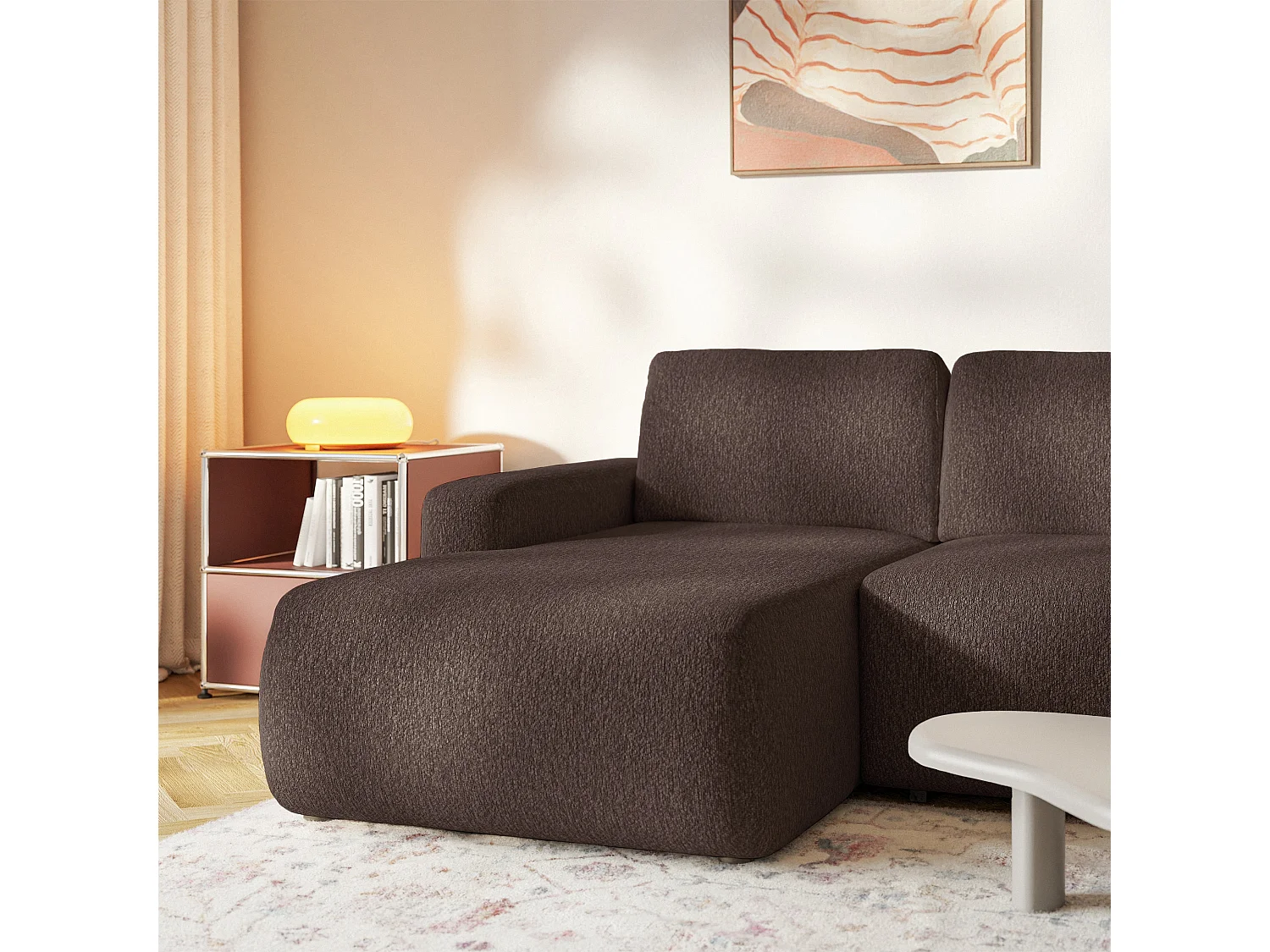 Slaapbank hoekbank – Hoek links – Chenille Bruin – CARNOS MINI