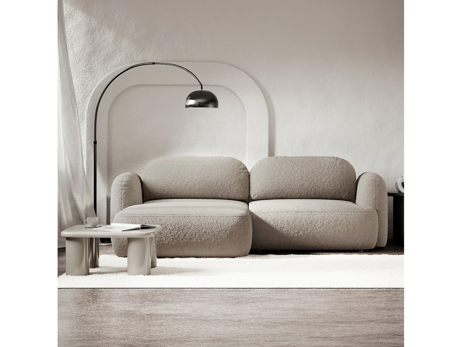 Canapé d'angle convertible – Angle à gauche – boucle beige gris – TVOYA