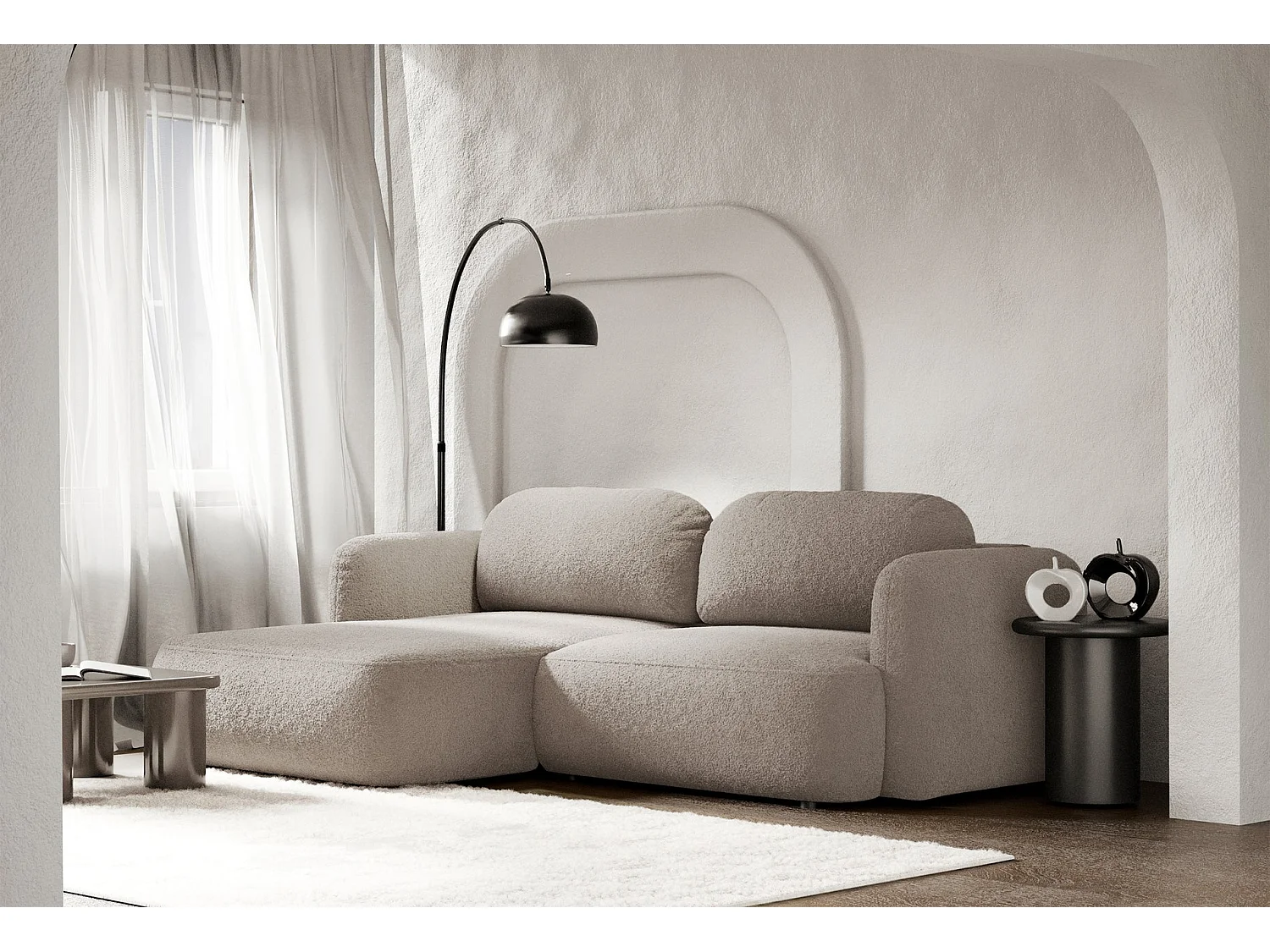 Canapé d'angle convertible – Angle à gauche – boucle beige gris – TVOYA