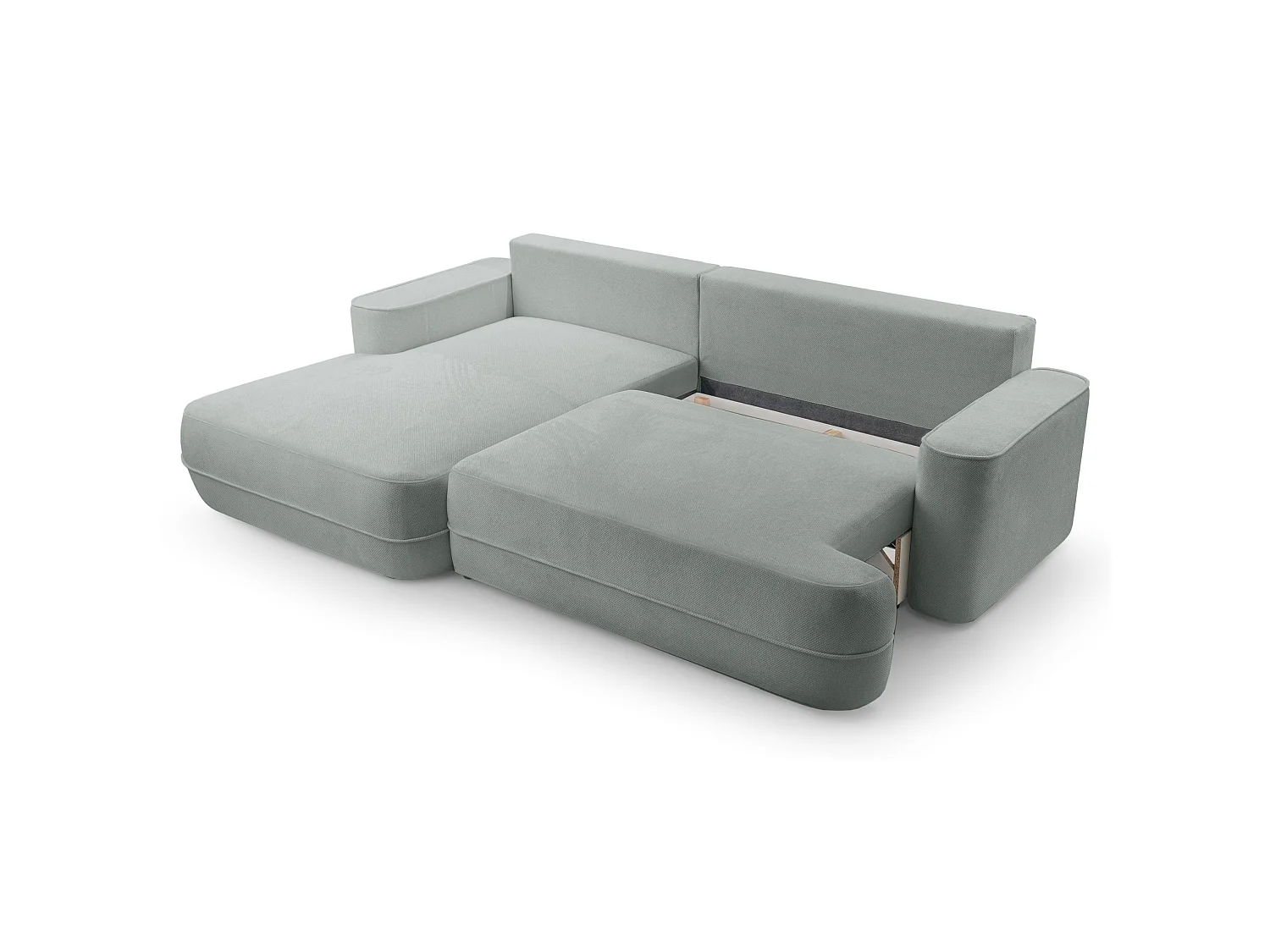 Canapé d'angle convertible – Coffre de rangement – Angle à gauche – Beige gris – Tissu structuré déperlant – FUERRO