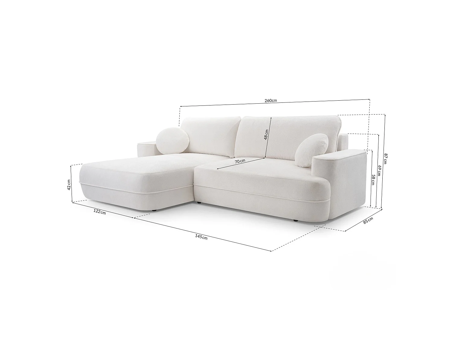 Canapé d'angle convertible – Coffre de rangement – Angle à gauche – Beige gris – Tissu structuré déperlant – FUERRO