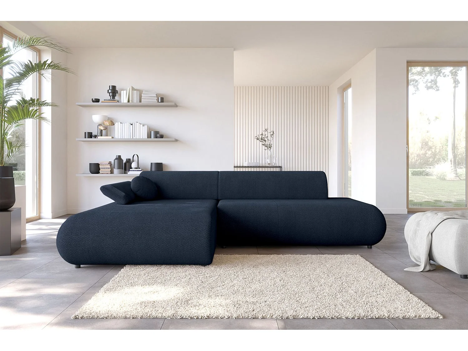 Canapé d'angle convertible – Chenille – angle à gauche – Bleu marine – ARMONE
