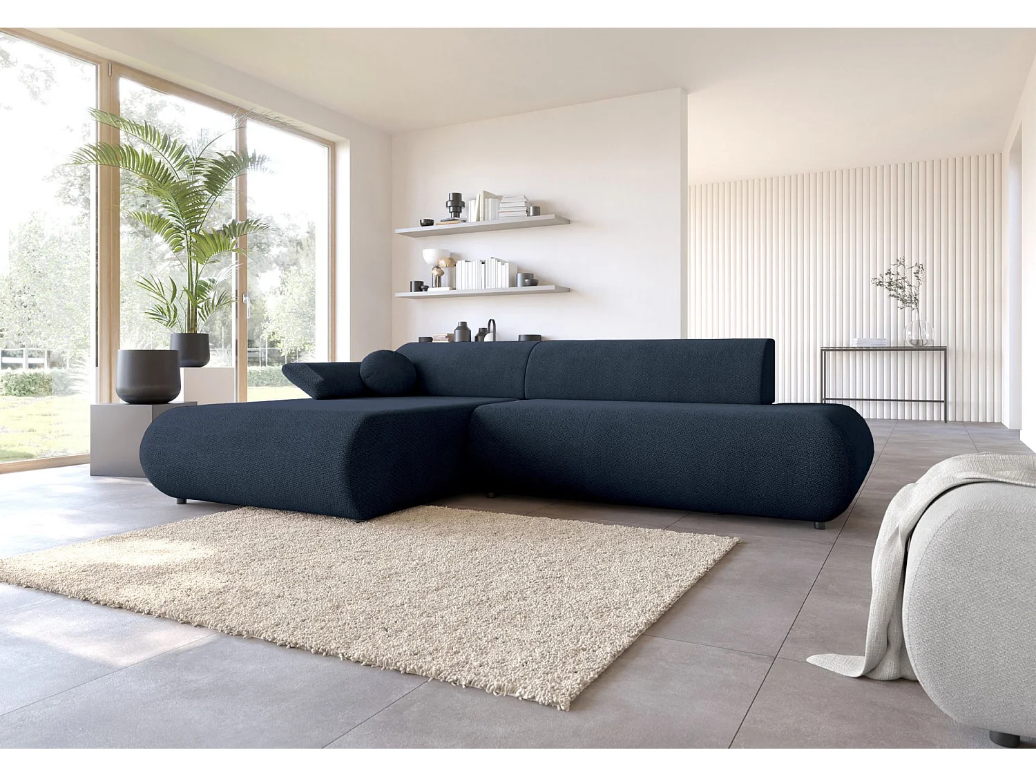 Canapé d'angle convertible – Chenille – angle à gauche – Bleu marine – ARMONE
