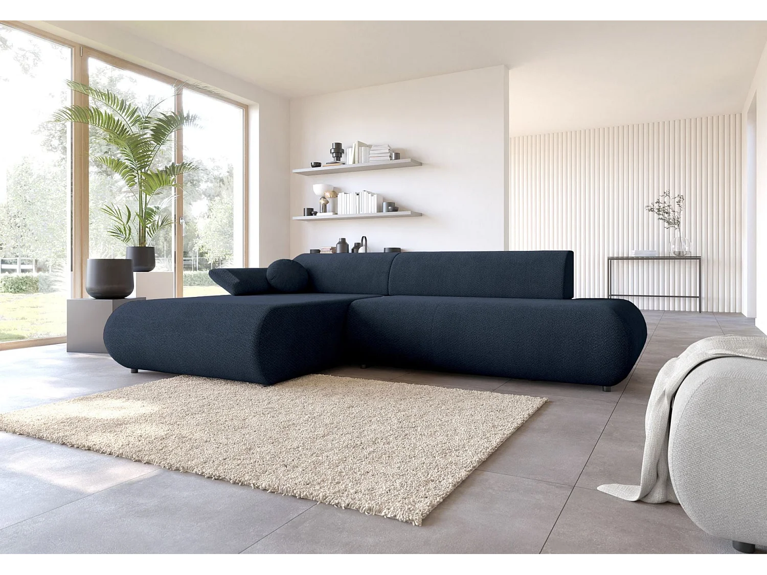 Ecksofa mit Schlaffunktion – Chenille – Ottomane links – Dunkelblau – ARMONE