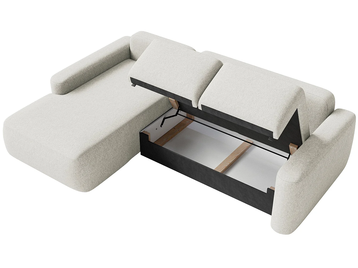 Ecksofa mit Schlaffunktion – Ottomane links – Chenille pflegeleicht – Creme – CARNOS MINI