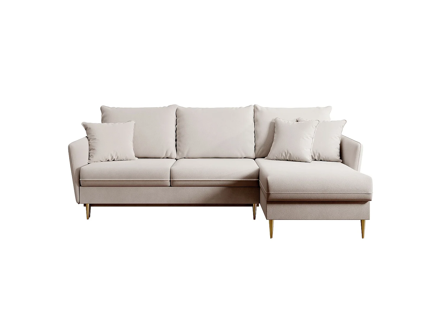 Canapé d'angle convertible – Velours déperlant – Pieds dorés – Beige – VOLIO