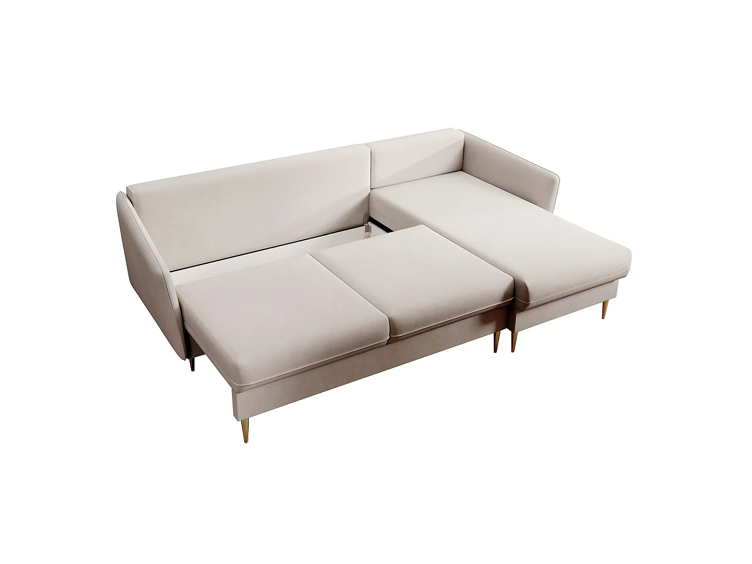 Canapé d'angle 3 places convertible en velours beige VOLIO