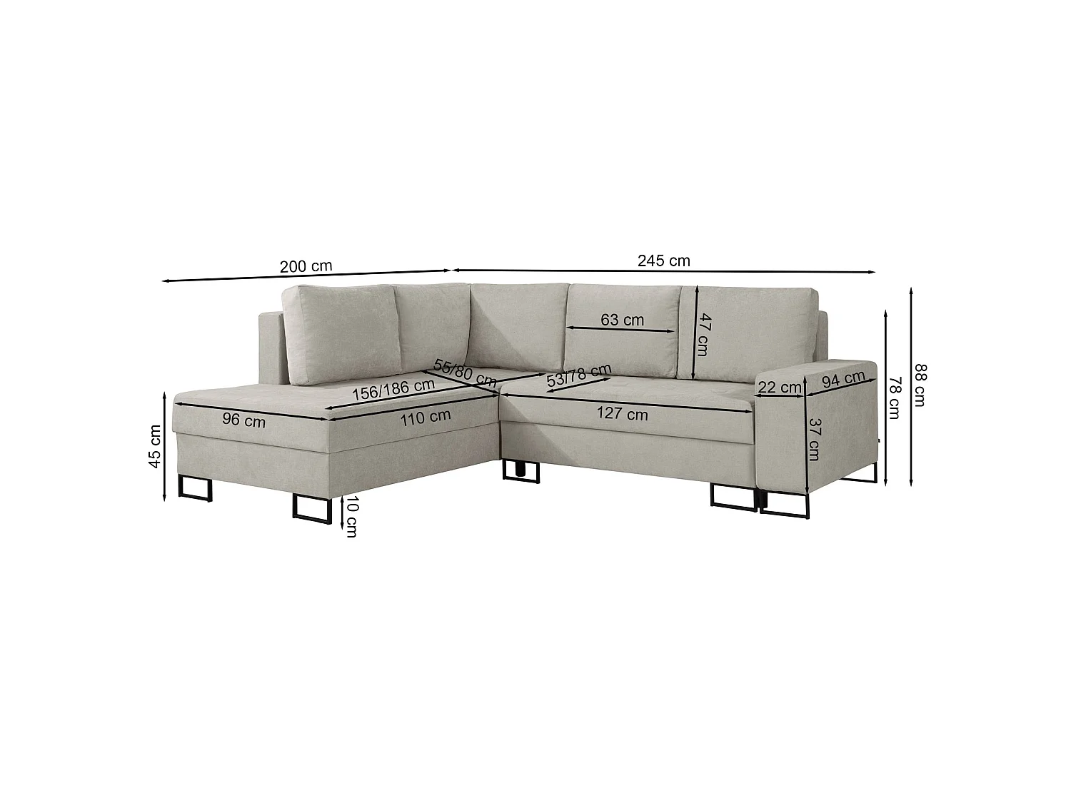 Ecksofa mit Schlaffunktion & Bettkasten – Chenille – Ottomane rechts – Aschgrau – LARELLE