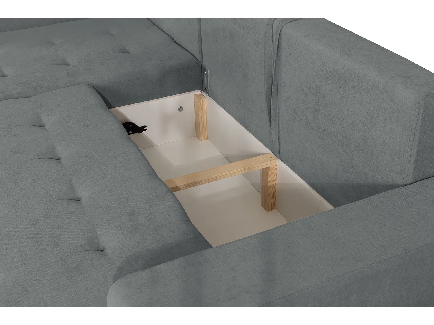 Ecksofa mit Schlaffunktion & Bettkasten – Chenille – Ottomane rechts – Aschgrau – LARELLE